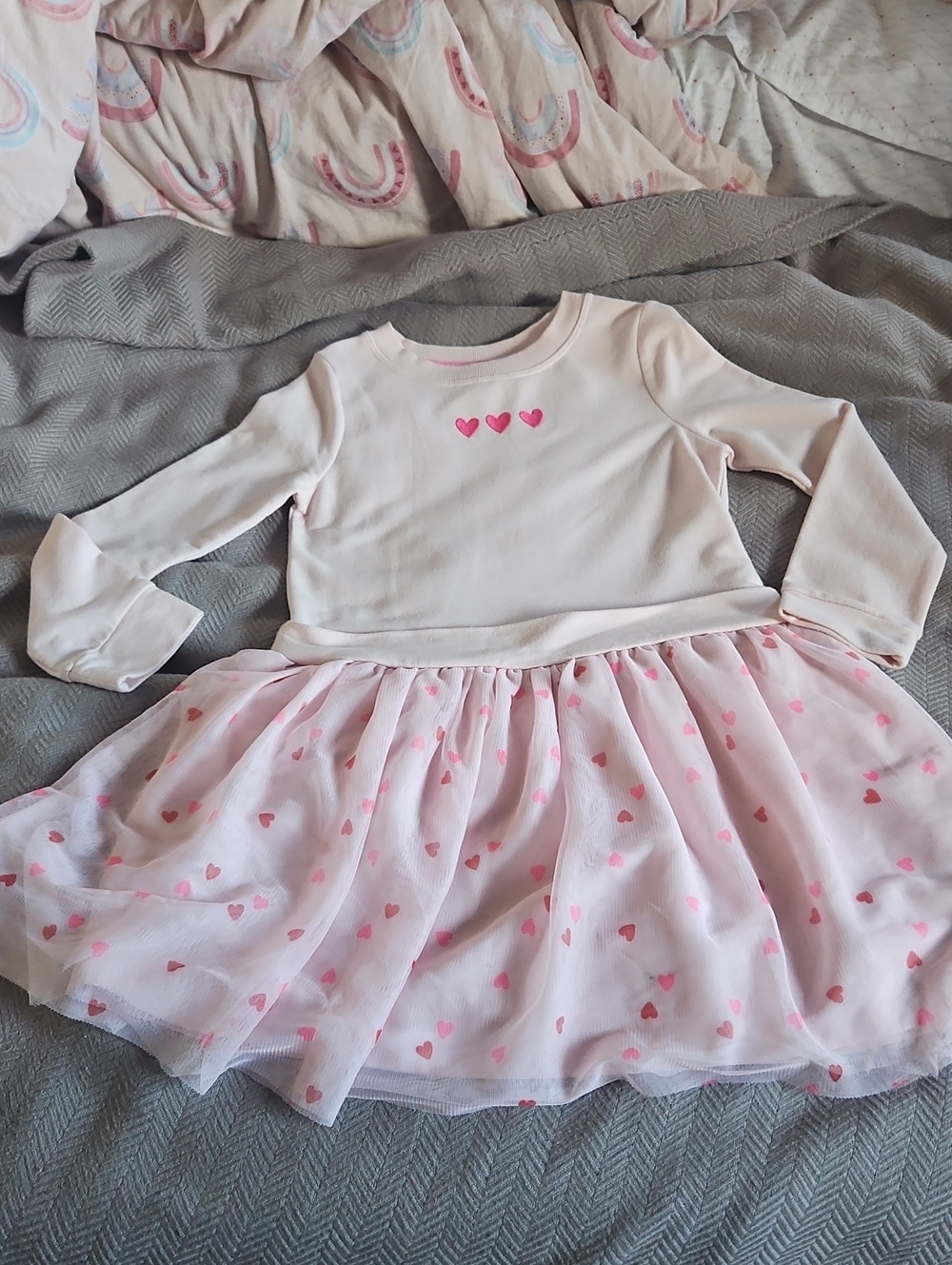 Pink Heart Tulle Skirt Dress - Long Sleeve